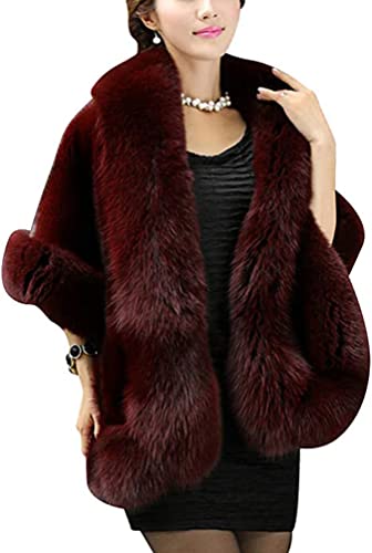 DianShaoA Estolas Para Bodas Elegante Chal Estola Capa Mujer De Piel Estola Novia Sintética para Fiesta Bodas Invierno Novia Vino Rojo