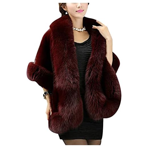 DianShaoA Estolas para Bodas Elegante Chal Estola Capa Mujer De Piel Estola Novia Sintética para Fiesta Bodas Invierno Novia Vino Rojo