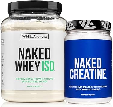 NAKED Vanilla Whey Isolate Protein Powder 24 Servings Pure Micronized Creatine Monohydrate 500g 100 Servings Grass-Fed; Bulk; Non-GMO; Gluten Free; Soy Free