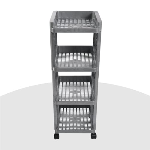Image of Kuber Industries Pack of 6 Storage Rack with Wheels | 4-Layer Storage Organizer Rack | Kitchen Spice Rack | Multipurpose Layer Storage Rack for Home and Office | Office Storage Trolley | Grey