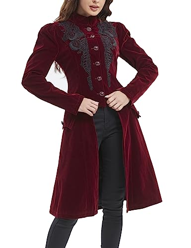 SUPLEAP Women Victorian Steampunk Vintage Renaissance Jacket Gothic Frock Coat Uniform (Red, Medium)
