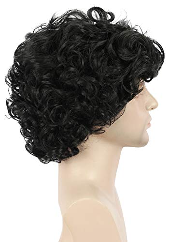 Yuehong Short Curly Black Mens Wig Cosplay Wigs Halloween Cosplay Costume #TOP4