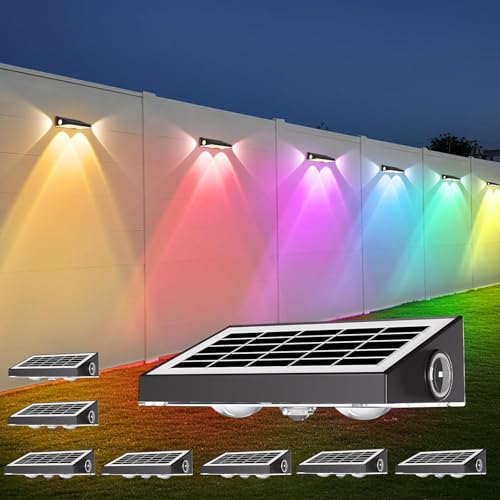 OUTON Aplique Solar Exterior Pared, Luz Solar Exteriore RGBCW de 3 Vías con 8 Modos de Color y Blanco Cálido, Impermeable IP65, Luces Solares LED Exterior Jardin pared Porche Camino Garaje, 8 Piezas