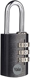 Yale YE3CB/28/126/1/BK - Black Aluminium Combination Padlock (28 mm) - Indoor Steel Shackle Lock for Backpack, Locker, Tool Box - 3 Dial Lock 1000 Combinations - Standard Security