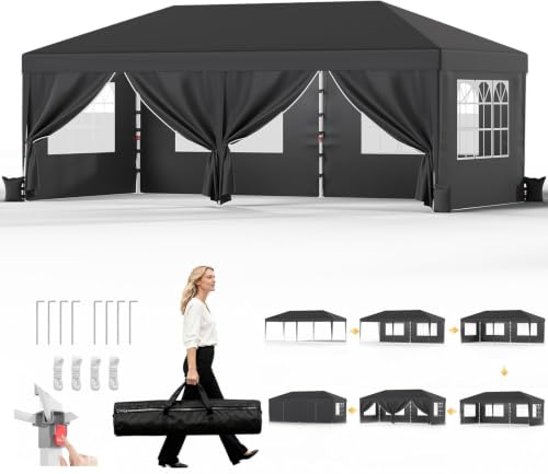 JUMMICO Tonnelle Pliante 3x6 imperméable, Hauteur Réglable, Toile Épaisse avec Fermeture Velcro, Structure Robuste, Protection Anti-UV, Idéale pour Camping, Jardin et Plus Encore, Gris