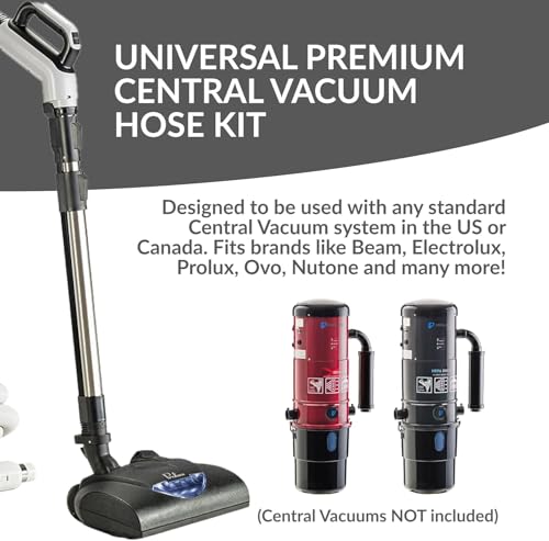 Premium 35 ft Universal Central Vacuum Hose Kit, Wessel Werk Power Nozzle, Pigtail Connection, Universal Premium Prolux Central Vacuum Kit