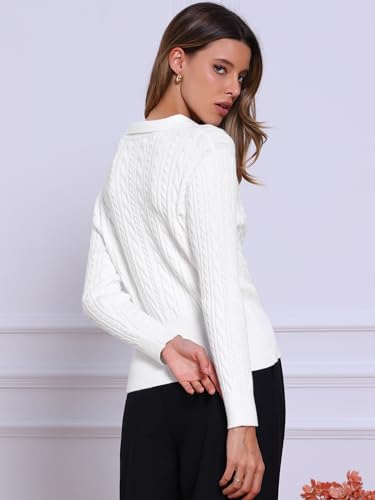 Allegra K Fall Sweaters for Women's 2025 Collared V Neck Cable Knit Pullover Tops3