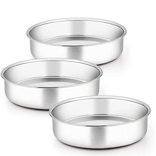 TeamFar 9½ Inch Cake Pan, 3 Pcs Round Tier Cake Pans Set Stainless Steel for Baking Steaming Serving, Perfect for Birthday Wedding Celebrations, Healthy & Sturdy, Mirror Finish & Dishwasher Safe by TeamFar - Used condition - US$16.10