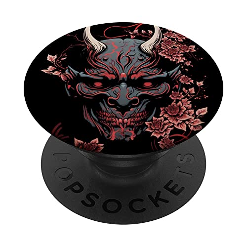 Traditional Japanese Demon Mask, Devil Oni Hannya Samurai PopSockets Swappable PopGrip, Black