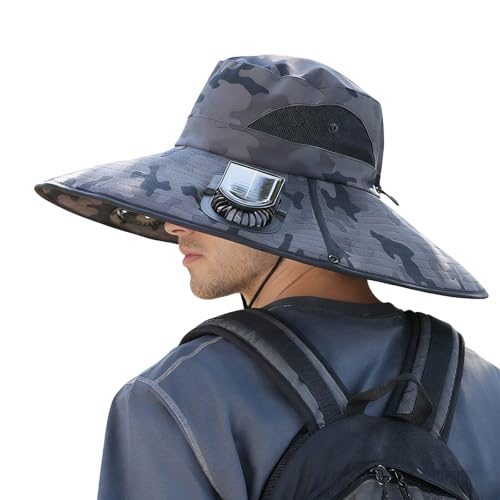Chapeau bucket léger ventilé à solaire gris foncé avec batterie lithium intégrée taille unique