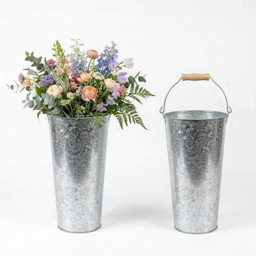 Vankcp 2 Pack Galvanized Metal Vase Farmhouse Flower Vases 15