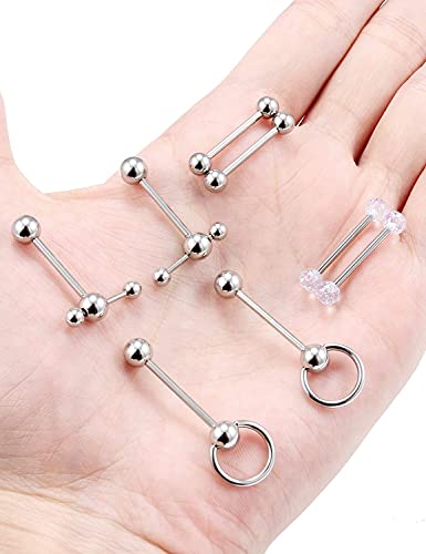 Prjndjw 14G Tongue Rings Door Knocker Tongue Ring 316L Surgical Steel Double Barbell with Slave Ring For Women Men Body Piercing Jewelry 16MM2