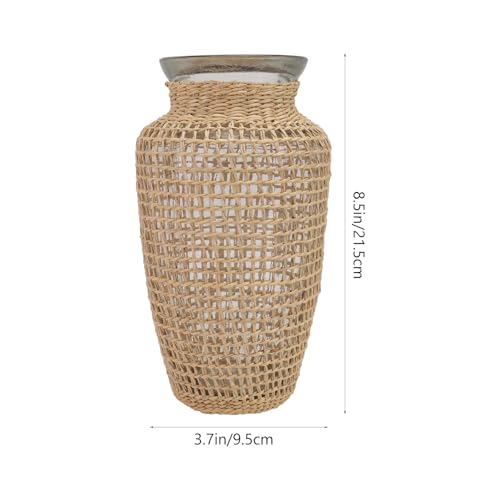 Vase à fleurs en verre pour décoration salon et plantes hydroponiques en rotin - 3