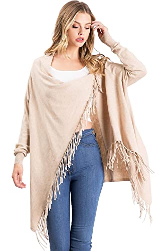 Love Tree Women's Soft Cozy Fringe Convertible Poncho Cardigan (Oat Meal, Medium) #TOP3