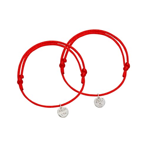 KAKI La Felicità è Nelle Piccole Cose Braccialetto Filo Rosso del Destino Coppia Argento, Akai Ito 赤い糸, Bracciale Amicizia e Amore, Regalo Simbolico per Lui e Lei