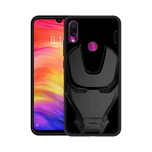 Image of COVERLY Official 3D Touch Feel Trending Avengers Logo Mask Soft Rugged Grip Iron Man Super Power Cartoon Movie Engraved Silicone Matte Back Cover for Xiaomi Redmi Note 7 Pro - Black