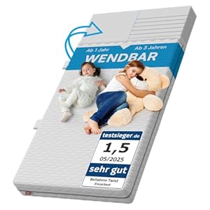 Bellabino Twist Kindermatratze 120x200 cm – Matratze Kinderbett Härtegrad H1/H2 – Hochwertige 7 Zonen Kaltschaummatratze – Jugendmatratze 15 cm hoch – mit waschbarem Bezug, allergikerfreundlich