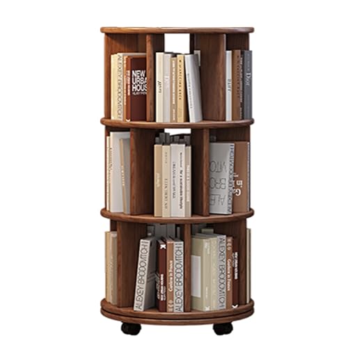 Librería giratoria de 360 grados hecha en madera maciza noble con ruedas para hogar elegante