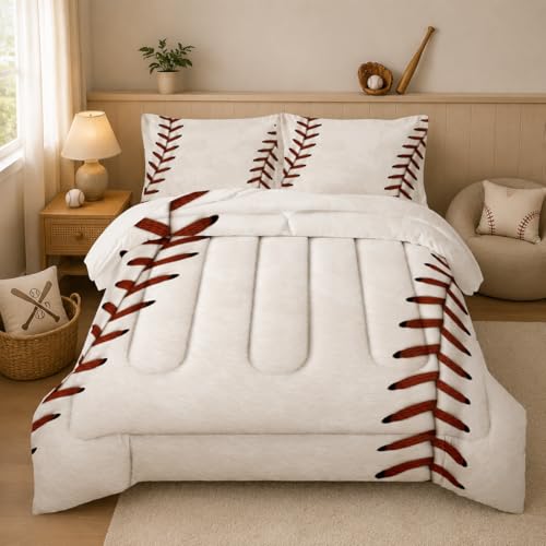 Nttopship Baseball Comforter Set Kids Baseball Bedding 3PCS Full Size for Boys Kids Teens Sports Bedroom Decor 3D Baseball Room Decor Soft and Lightweight Comforter Set with 2 Pillowcases