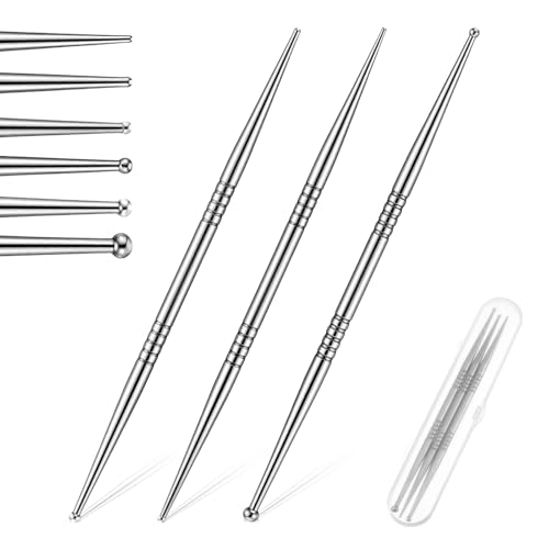 3 Pcs Acupuncture Pen Dual Head Facial Reflexology Massage Tool Portable Stainless Steel Manual Deep Tissue Tool Ear Acupressure Body Point Probe Pen for Relaxing Full Body