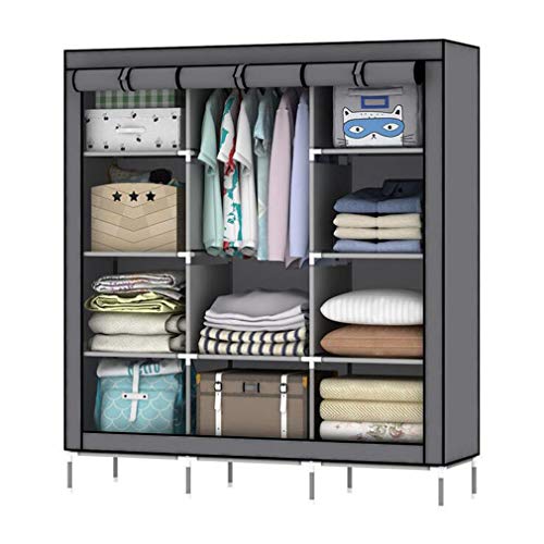 Armario de tela gris de 130x45x170cm con estructura de pie para ropa 2