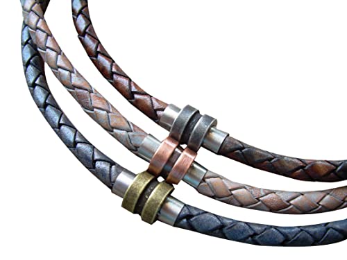Braided Leather Necklace With Antique Toned Stainless Steel Magnetic Clasp - Genuine Leather Necklace For Men And Women - Available Sizes: 16,18,20,22,24 Inch Or Custom #TOP24