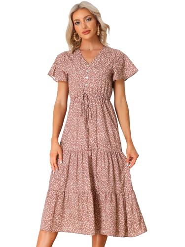 long cotton knit dresses Natural Life Christa Cotton Midi Dress in Cranberry Brown Floral Small main image 1