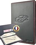 Ugozen Pochette Carte Grise Luxeo | Porte Papier Voiture Etui 3 Volets Cristal Inclus. Noir Sport