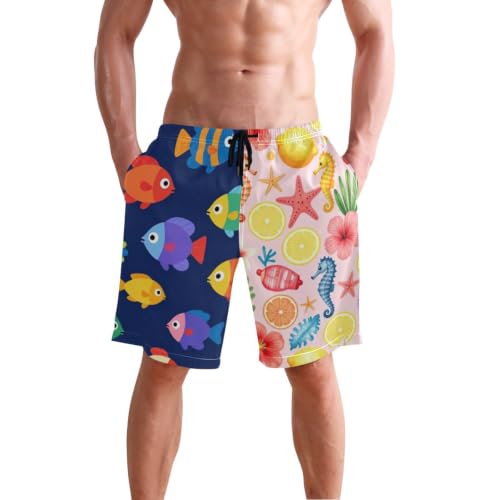 Short de bain pour homme de 20,3 cm extensible maillot de plage hippocampe rose