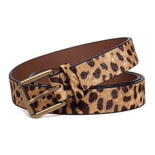 Womens Belts Leopard Print Belt for Women Genuine Suede Leather Waist Belts for Jeans