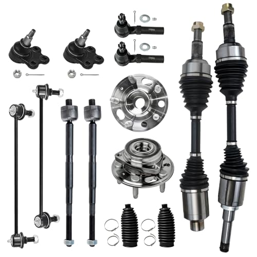 Detroit Axle - 2.4L 14pc Front CV Axles Kit for 2010-2017 Chevy Equinox GMC Terrain, CV Axles Wheel Bearing Hubs Ball Joints Sway Bar Links Tie Rods Boots 2011 2012 2013 2014 2015 Replacement