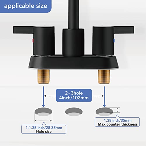 Phiestina BF15-1-MB 4 Inch 2 Handle Centerset Matte Black Lead-Free Modern Bathroom Faucet thumb #4