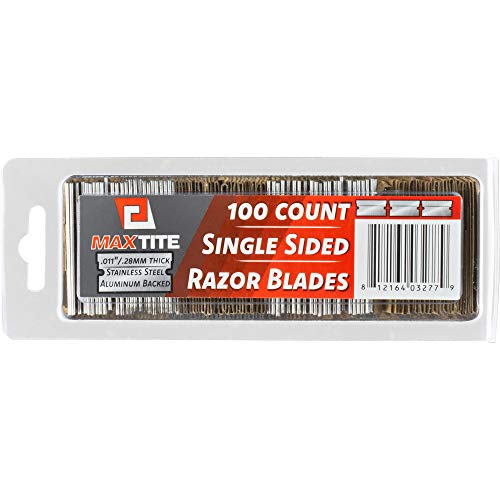 MaxTite Single Sided Razor Blades (100 Count) in Closeable Waterproof Box, Ultra-Sharp Replacement Blades for Standard Scrapers