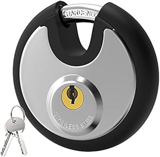 Key Padlock Outdoor, [Waterproof] [Anti Cut] Diyife 70mm Stainless Steel Disc Lock Heavy Duty Padlock Weatherproof with 9.5mm Shackle for Warehouse, Garage, Gate, Shed, Fence (2 Keys, Black)