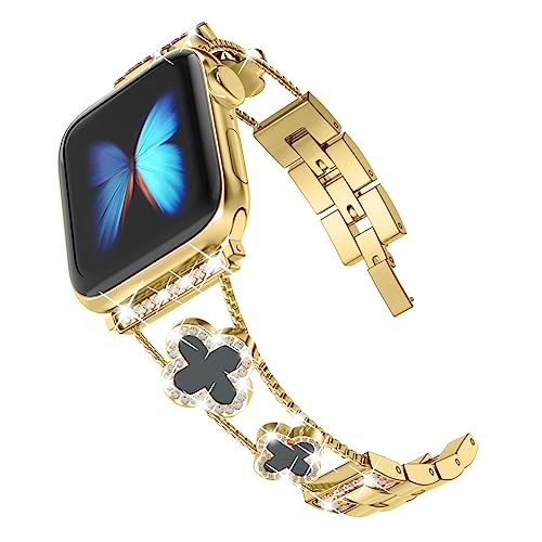 Image of Musk-MSKR Diamond Metal Bands Add Sparkle to Your Watch For Apple Watch Series 11 /10 /9 /8 /7 /6 /5 /4 /3 /2 /SE /Ultra Clover Simple and Stylish Compatible with 38mm40mm41mm42mm44mm45mm 46mm49mm Women's Wear