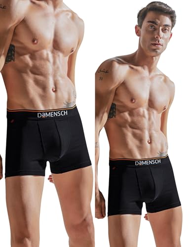 Image of DAMENSCH Regular Fit Solid Cotton Blend Trunk Underwear Anti-Bacterial Moisture Wicking Breathable Microfibre Waistband Deo-Cotton Trunks for Men-Black Knight-L