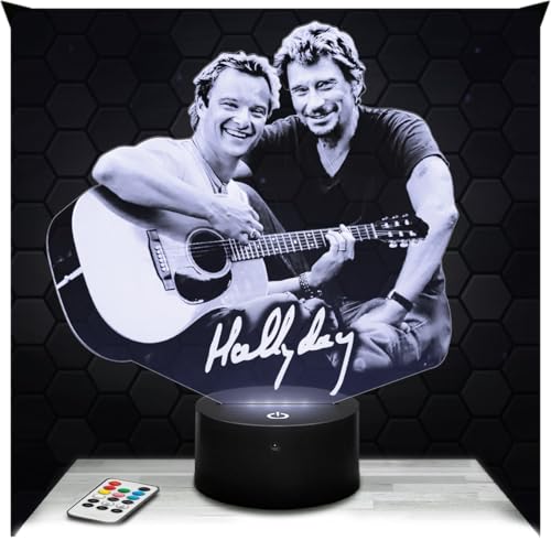 Lampephoto.fr - Lampe de chevet David et Johnny Hallyday Décoration Chanteur Variété Française Idée Cadeau Homme Femme David et Johnny Hallyday Veilleuse LED Déco...
