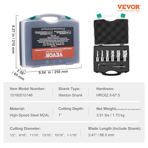 Vevor ANNULAR CUTTER 3 Cutter Set, 6 Pcs Weldon Shank Mag Drill Bits thumb #6