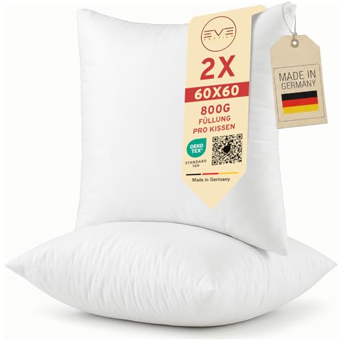 2er Set Kissen 60x60 cm mit Füllung Schlafkissen Kissenfüllung Füllkissen Polster | Öko-Tex 100 Sofakissen Dekokissen Zierkissen Couchkissen 60 Waschbar | Allergiker | Made in Germany