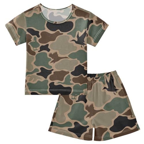 Pajama Short Sets Green Duck Soft Cotton Summer Sleepwear 2 Piece PJS Size 5-14T