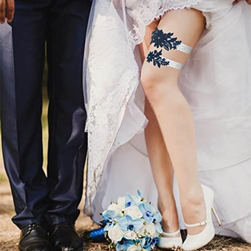 Campsis Lace Garters For Bride Wedding Garter Belts Blue Garters Set Stretchy Lace Leg Rings Party Prom Costome Cosplay For Women(Pack Of 2) #TOP6