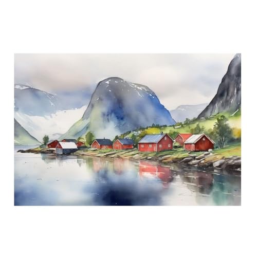Tableau mural village dans les montagnes pour créer un salon chaleureux