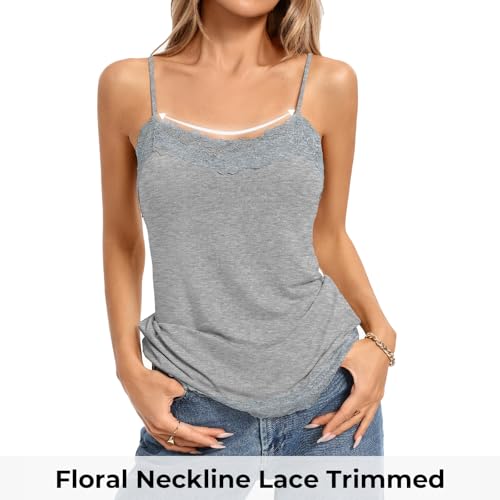 Image of Kate Kasin Women's Adjustable Spaghetti Strap Lace Trim Cami Tunic Tank Top 3PACK