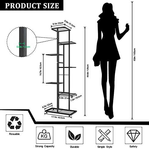 Upgraded Metal Tall Plant Stand Rack 7 Tier 8 Potted, Yocomey Multiple Flower Pot Holder Shelf Organizer, Planter Shelves Display Storage Rack For Indoor Outdoor Balcony Garden Corner (Black 7 Tier 8 Potted) #TOP1