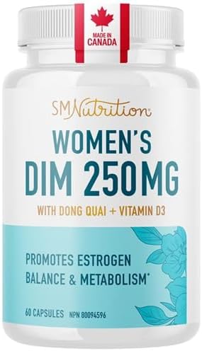 DIM Supplement 250 mg | Hormone Balance Supplements Women | Menopause & PMS Relief, Hormonal Acne Treatment, PCOS & Estrogen Metabolism Support Supplements | Made in Canada, Gluten-Free | 60 Ct.