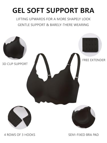 COCOMARTS Jelly Bras for Women No Underwire Wireless Push Up Bra Black 3XL - image 4