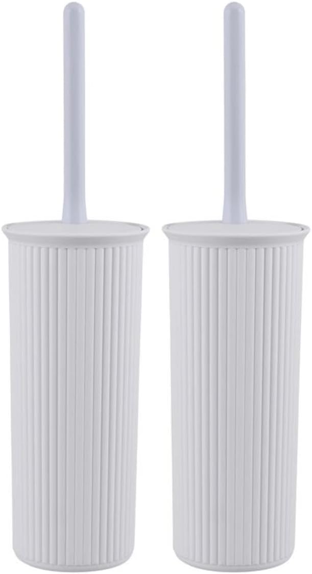 Decorative Plastic Toilet Bowl Brush and Holder Set, Taupe (2 Pack) Cleaner Scrubber for Bathroom - Ribbed Design