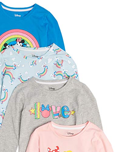Amazon Essentials Disney | Marvel | Star Wars | Frozen | Princess Girls' Long-Sleeve T-Shirts (Previously Spotted Zebra), Pack Of 4, Blue/Grey/Pink, Minnie/Rainbow, Medium #TOP19