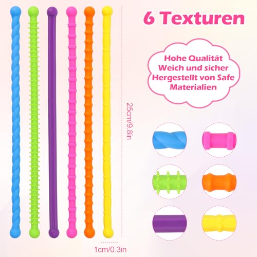 Yooyan 6 Stück Sensorische Fidget Sticks, Fidget Toys Stretch Spielzeug Set, Sensorische Fidget Spielzeuge, für Kinder Bunt Strukturierter Fidget-Twist-Entspannungsstab, Beruhigend Bei Stress Angst