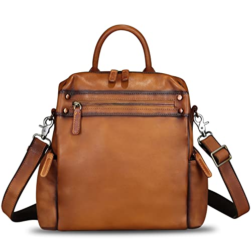 Image of Genuine Leather Backpack for Women Convertible Design Shoulder Bag Vintage Casual Daypack Knapsack Rucksack Purse (Brown)